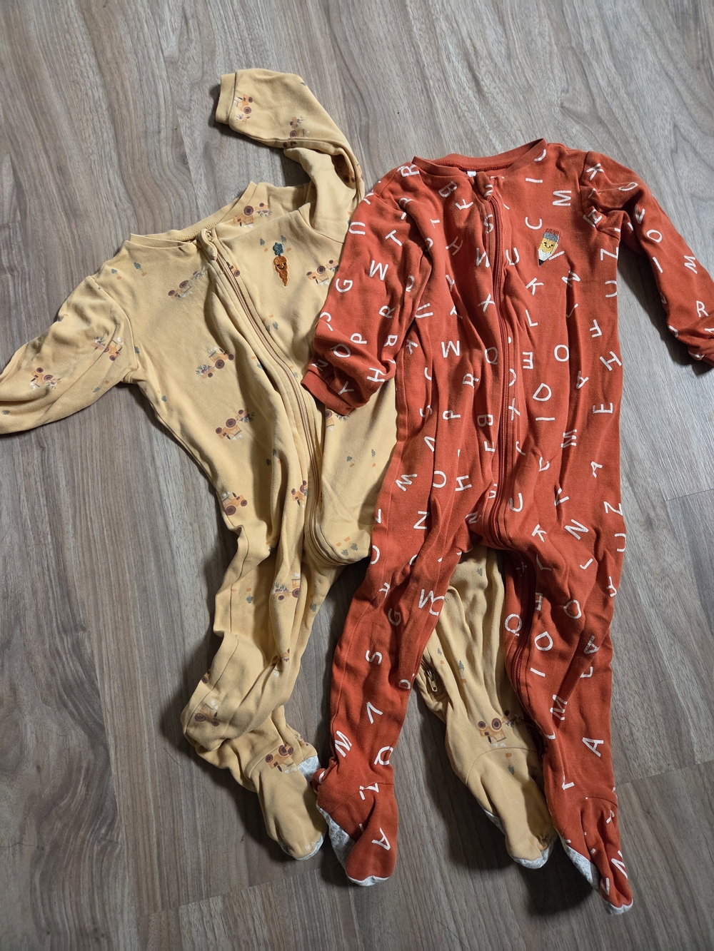 Zip-Front Footed One-Piece Pajama - Rust Red Alphabet